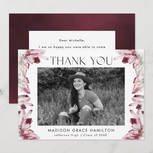 Wine Berry Watercolor Kristalle Foto Abschluss Dankeskarte (Vorne/Hinten)