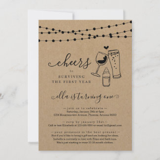 Wine & Biere Funny First Birthday Party Einladung
