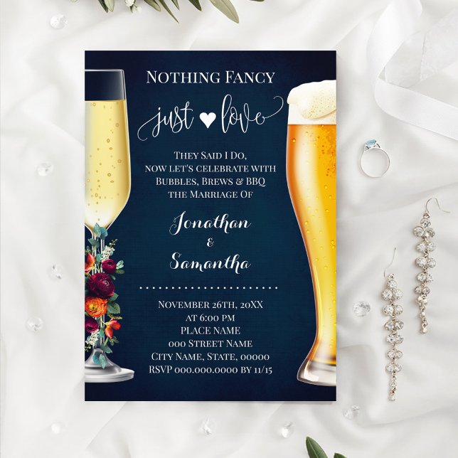 Wine Blue Nichts Extravagantes Bubble Brew Wedite Save The Date (Wine Blue Nothing Fancy Just Love Bubble & Brews Wedding, We Eloped Party, Post Wedding Party)