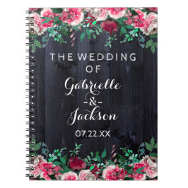 Wine Blush & Navy Wood Burgund Hochzeitsplaner Notizblock