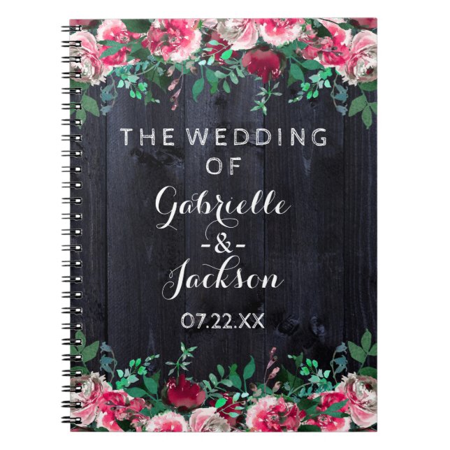 Wine Blush & Navy Wood Burgund Hochzeitsplaner Notizblock (Vorderseite)