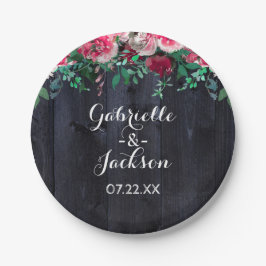 Wine Blush & Navy Wood Burgundy Wedgram Pappteller