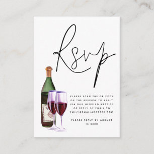 Wine Bottle Glass Script QR Code Wedding RSVP Begleitkarte