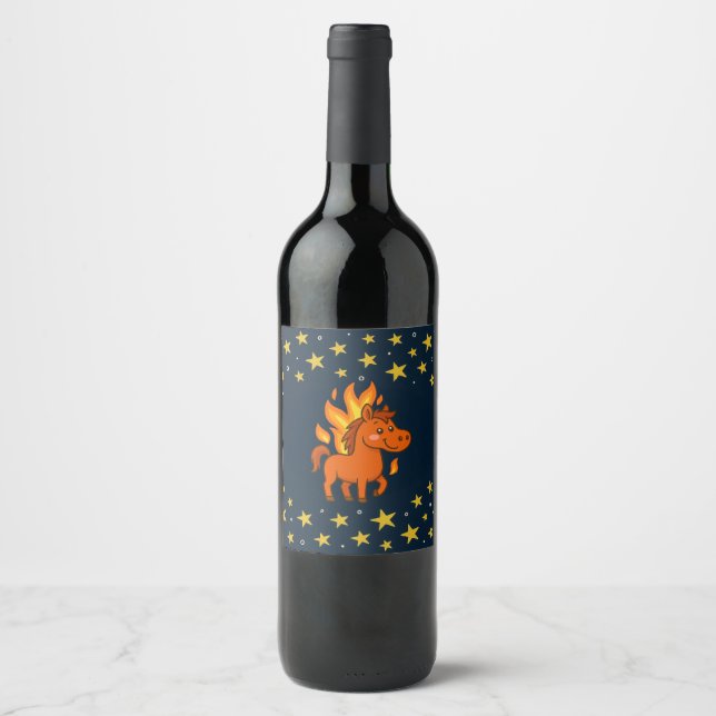 Wine Bottle Label with a red horses Weinetikett (Vorderseite)