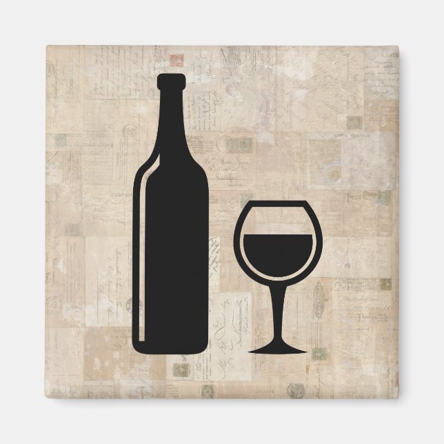 Wine Bottle & Wine Glass Antique Vintage Stamps Magnet (Vorne)