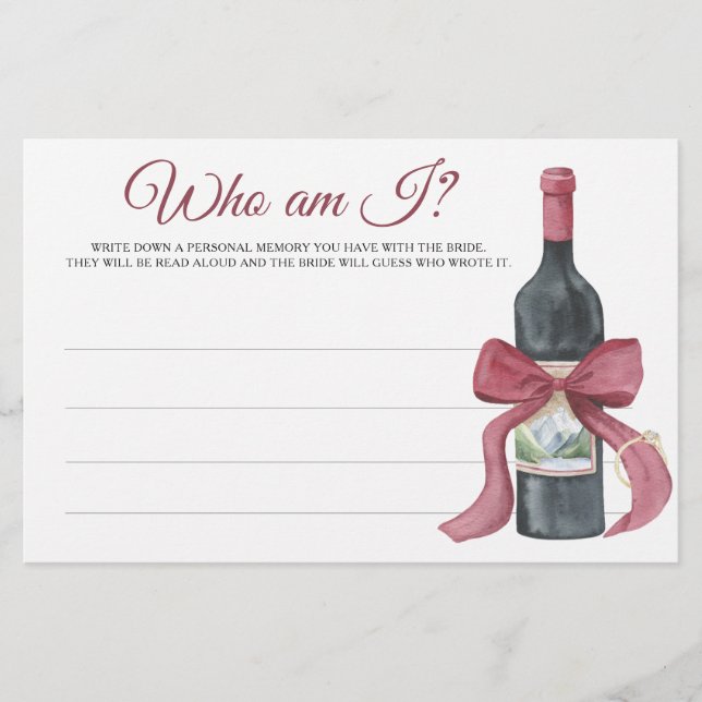 Wine & Bow Bridal shower Who am I game Briefpapier (Vorderseite)