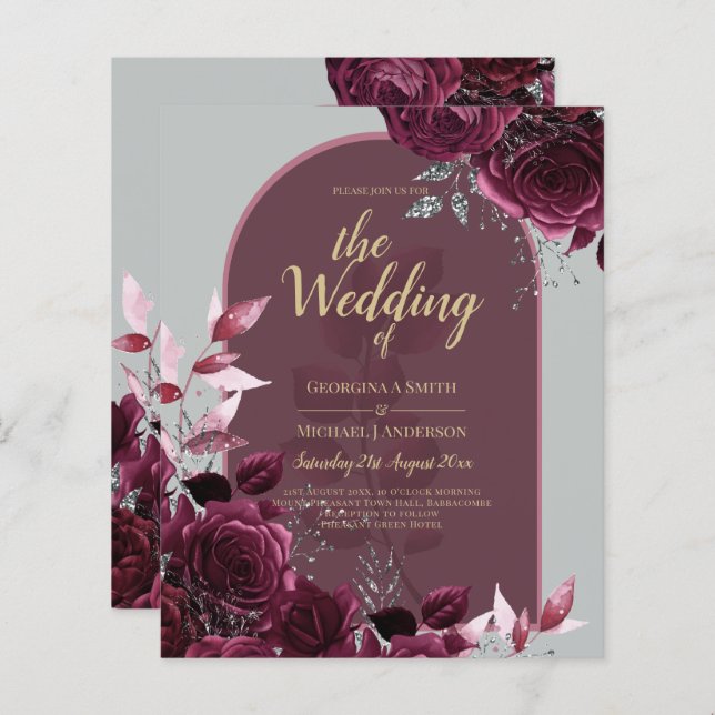Wine Burgundy Rose Gold Text Wedding (Vorne/Hinten)