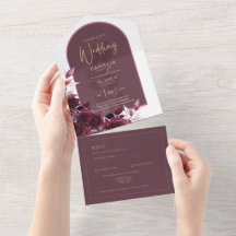 Wine Burgundy Rose Gold Text Wedding