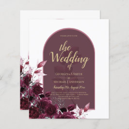 Wine Burgundy Rose Gold Text Wedding INVITE