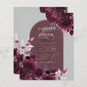 Wine Burgundy Rose Gold Text Wedding INVITE