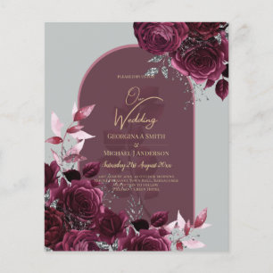 Wine Burgundy Rose Gold Text Wedding INVITE Flyer