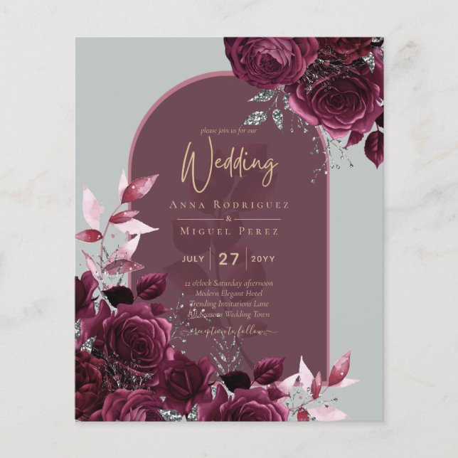 Wine Burgundy Rose Gold Text Wedding INVITE Flyer (Vorne)