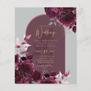 Wine Burgundy Rose Gold Text Wedding INVITE Flyer