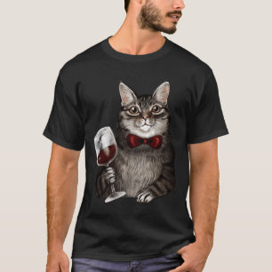 Wine Cat Gray Tabby T-Shirt