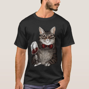 Wine Cat Gray Tabby T-Shirt