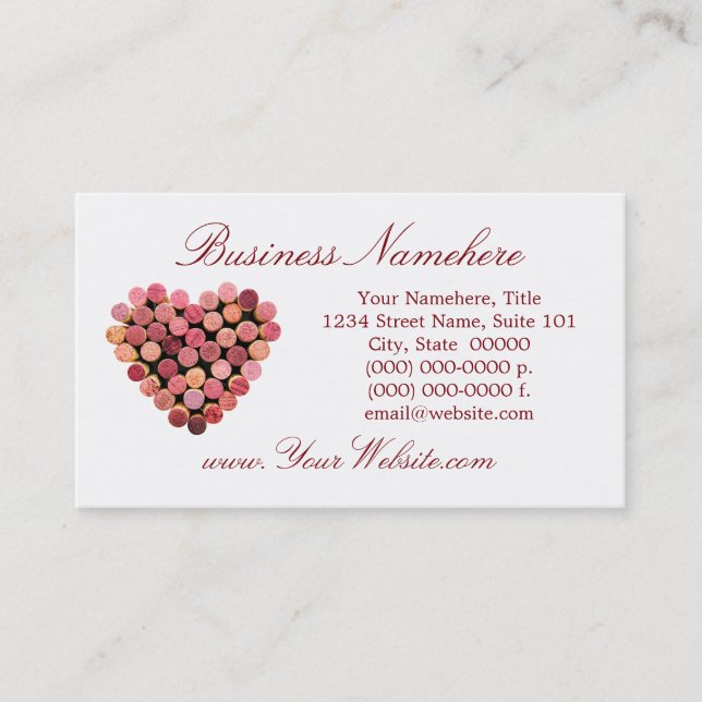 Wine Cork Heart Business Cards Visitenkarte (Vorderseite)