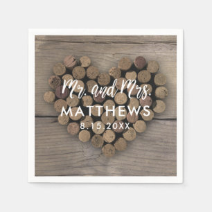 Wine Cork Heart Wedding Cocktail Napkins Serviette