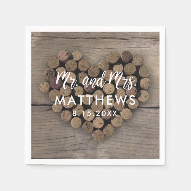 Wine Cork Heart Wedding Cocktail Napkins Serviette (Vorderseite)