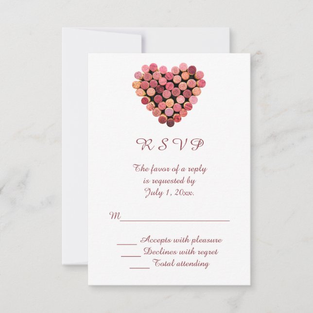 Wine Corks Heart Wedding RSVP Karte (Vorderseite)