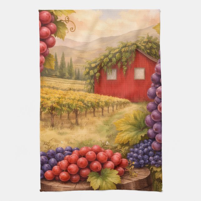 Wine Country Harvest Grapes Tea Towel – Vineyard  Geschirrtuch (Vertikal)