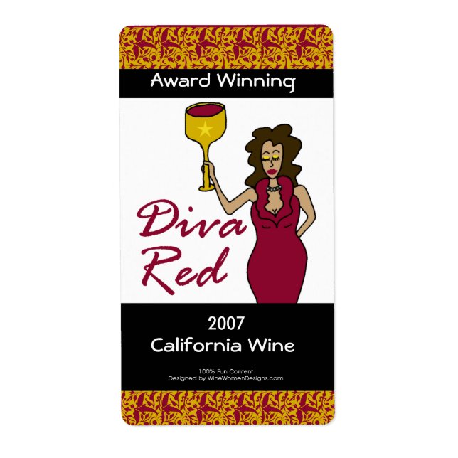 Wine Diva "Diva Red" Custom Imitats Weinetiketten (Vorne)