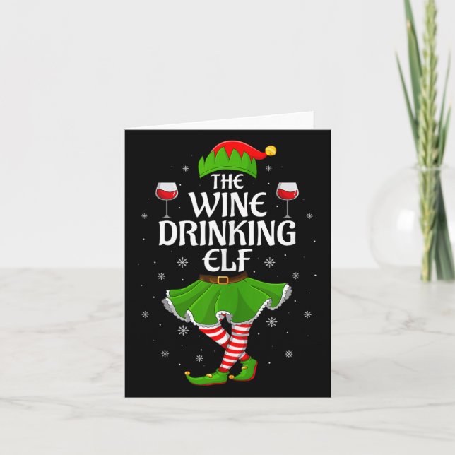 Wine Drinking Elf Christmas Family Girl Women Elf  Karte (Vorderseite)
