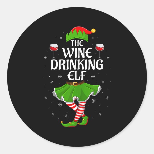 Wine Drinking Elf Christmas Family Girl Women Elf  Runder Aufkleber (Vorderseite)