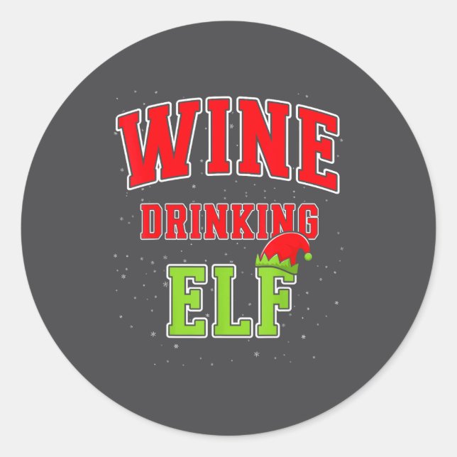 Wine Drinking Elf Christmas Family Matching Group  Runder Aufkleber (Vorderseite)