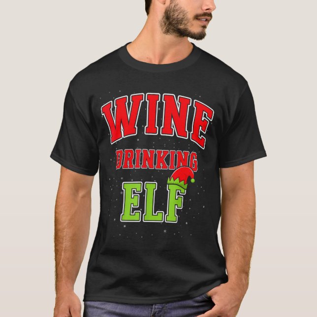 Wine Drinking Elf Christmas Family Matching Group  T-Shirt (Vorderseite)