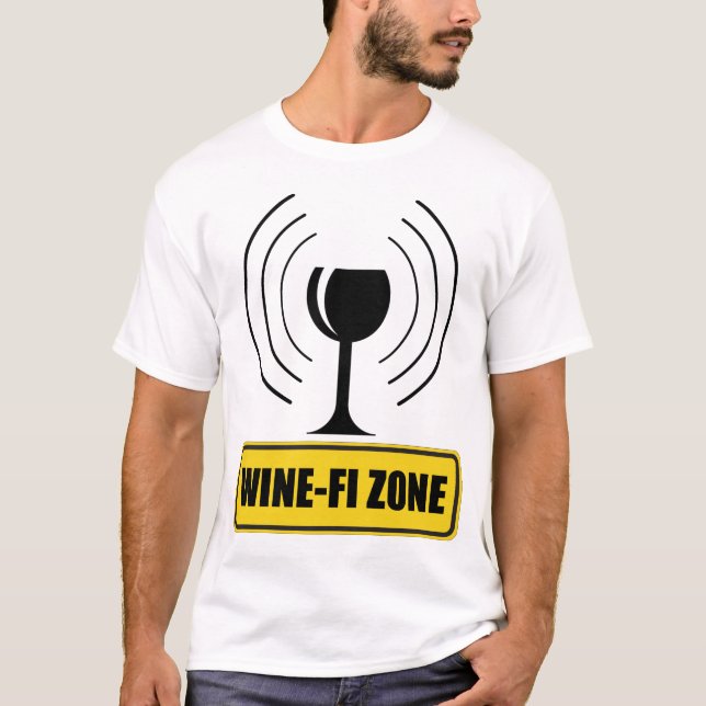 Wine-Fi Zone Funny Wine Glass WiFi Wellen T-Shirt (Vorderseite)