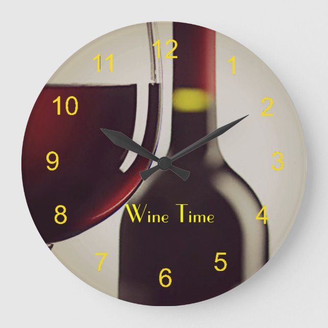 Wine Flasche und Glas Design Wand-Uhr Große Wanduhr (Vorderseite)