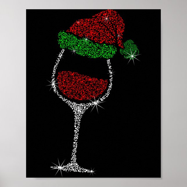 Wine Gl With Santa Hat Wine Lover Christmas Gift  Poster (Vorne)