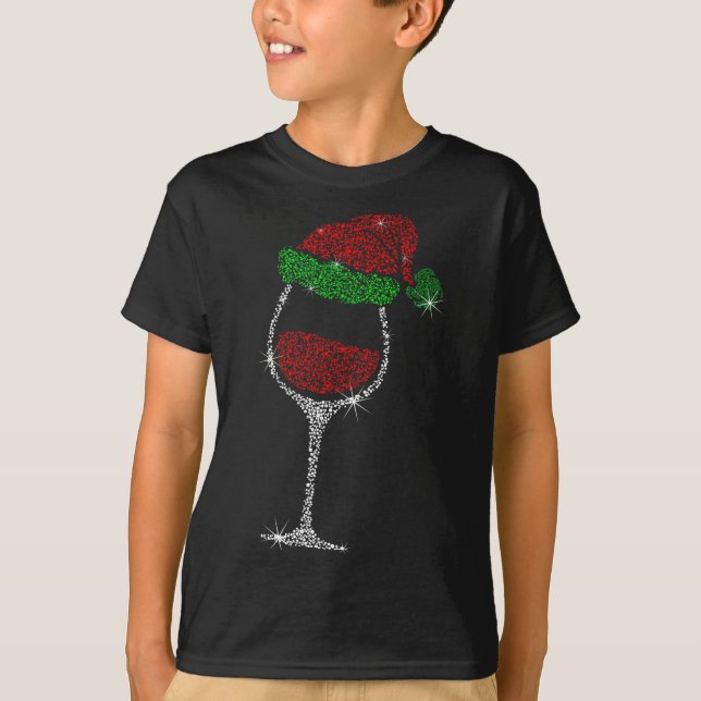 Wine Gl With Santa Hat Wine Lover Christmas Gift  T-Shirt (Vorderseite)