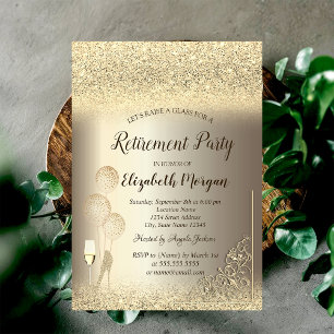 Wine Glass Balloons Gold Glitzer Champagne Einladung