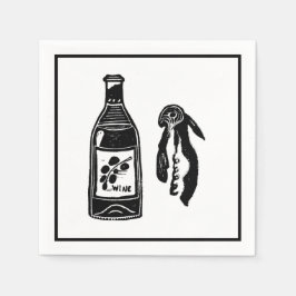Wine Linocut Cocktail Party Napkins Serviette
