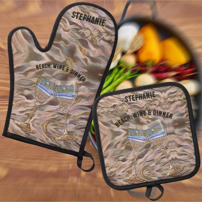 Wine & Los Muertos Beach 786 Ofenhandschuh & Topflappen-Set (Von Creator hochgeladen)