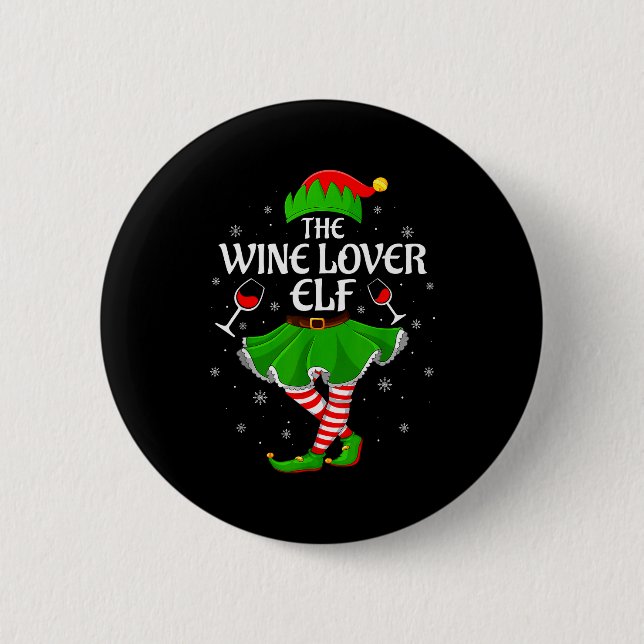 Wine Lover Elf Christmas Family Girls Women Elf Sq Button (Vorderseite)