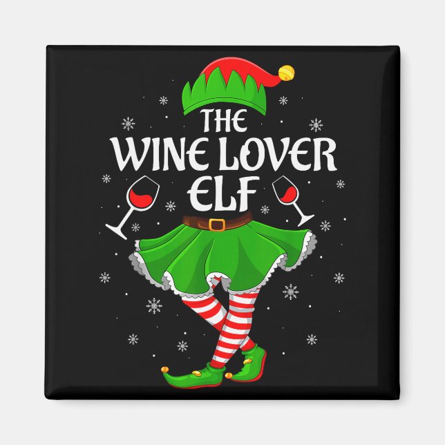 Wine Lover Elf Christmas Family Girls Women Elf Sq Magnet (Vorne)