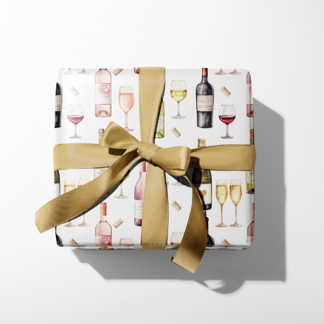 Wine Lover Geschenkpapier Set (Wine Lovers wrapping paper, watercolor bottles of wine and champagne, gift box present)