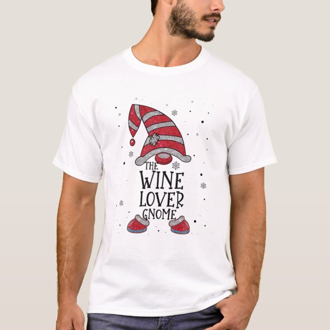 Wine Lover Gnome Buffalo Kariert Matching Christma T-Shirt (Vorderseite)