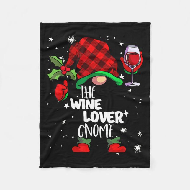Wine Lover Gnome Red Buffalo Plaid Matching Family Fleecedecke (Vorderseite)