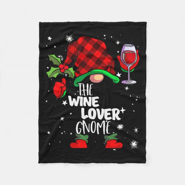 Wine Lover Gnome Red Buffalo Plaid Matching Family Fleecedecke (Vorderseite)