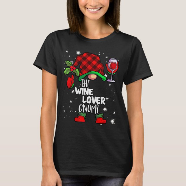 Wine Lover Gnome Red Buffalo Plaid Matching Family T-Shirt (Vorderseite)