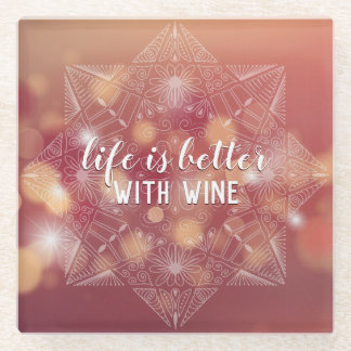 Wine Lover Pink Bokeh Mandala Kunst, Dichtung und Glasuntersetzer