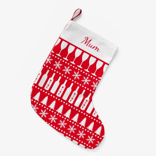 Wine Lover Ugly Christmas Sweater Red Kleiner Weihnachtsstrumpf (Vorderansicht (hängend))