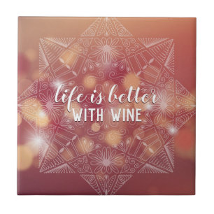 Wine Lover's Elegant Lettered Mandala Peach Bokeh Fliese