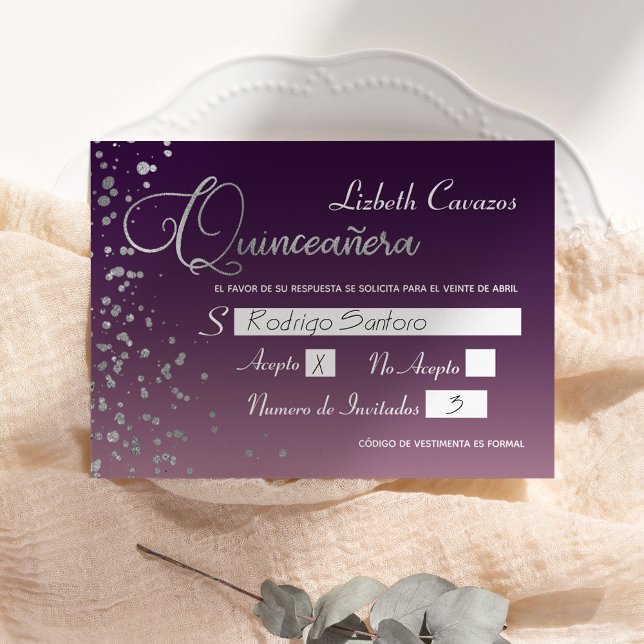 Wine Mauve Lila Silver Confetti Quinceanera UAWG Einladung (Von Creator hochgeladen)
