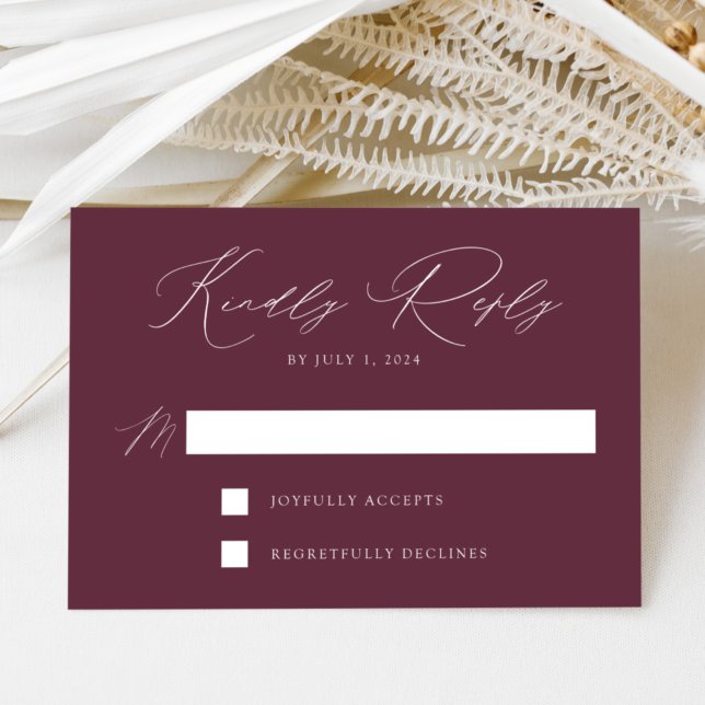 Wine Modern Elegante Hochzeit RSVP Karte (Von Creator hochgeladen)