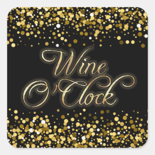 Wine O'Clock Gold Sparkle Quadratischer Aufkleber