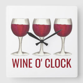 Wine O'Clock Rote Weine Glass Bar Quadratische Wanduhr